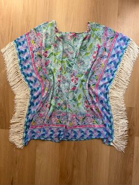 Lilly Pulitzer Ginette Fringe Sleeve Sheer Tunic Cover-Up Size Small